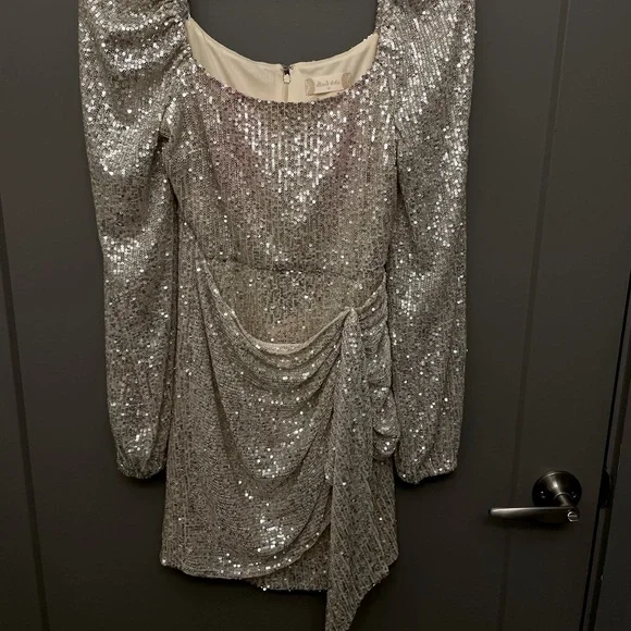 green emerald velvet dress Chi Chi London Women's Long Sleeve Glitter Plisse Wrap Midi Dress Silver 14